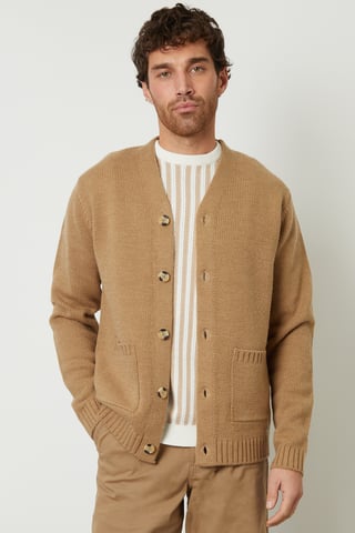 Taupe Knitted V-Neck Cardigan