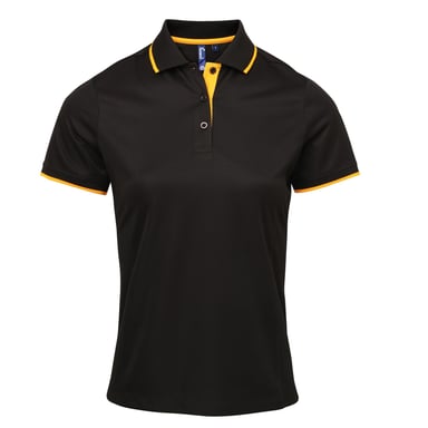 Premier Womens/Ladies Contrast Coolchecker Polo Shirt (Schwarz/Sonnenblume)