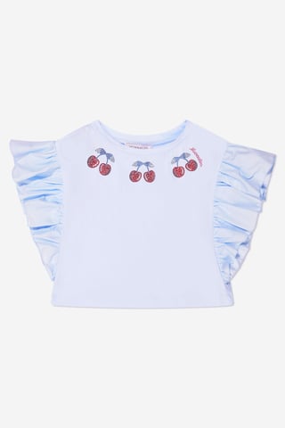 Monnalisa Girls Cropped Cherry T-Shirt in Blue