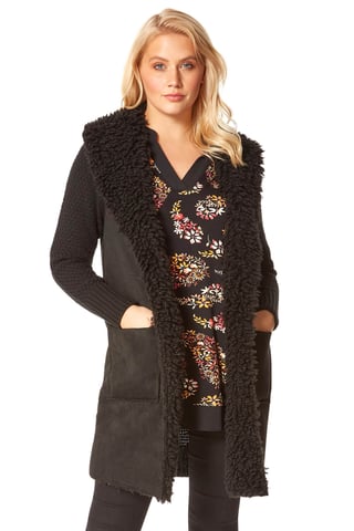 Longline Faux Shearling Knit Coatigan