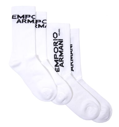 Emporio Armani Loungewear 2 Pack EA Lettering Terrycloth Socks - White