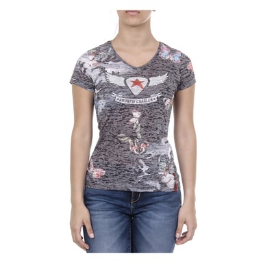 Andrew Charles Damen-T-Shirt mit kurzen Ärmeln und V-Ausschnitt Schwarz STELLA