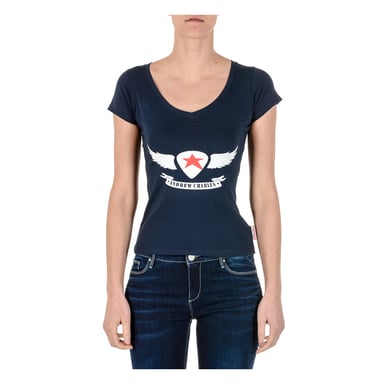 Andrew Charles Damen T-Shirt kurze Ärmel V-Ausschnitt Blau TAPIWA