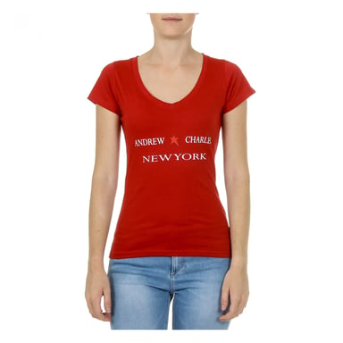 Andrew Charles Damen T-Shirt kurze Ärmel V-Ausschnitt Rot TAPIWA