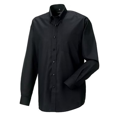 Russell Collection Herren-Langarmhemd aus pflegeleichtem Oxford (Schwarz)