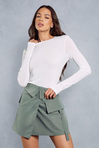 Folded Over Detail Utility Mini Skirt