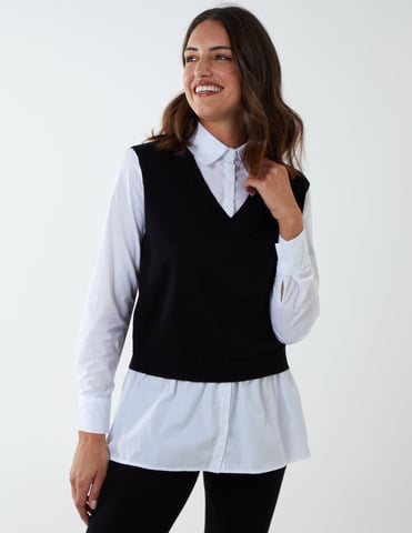 2 en 1 gilet en tricot et chemise à col