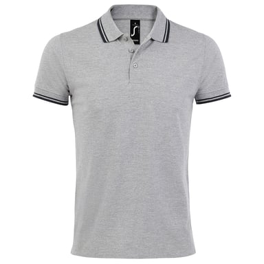 SOLS Mens Pasadena Tipped Short Sleeve Pique Polo Shirt (Heather Grey/Navy)
