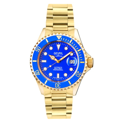 Gevril Herren Wall Street blaues Zifferblatt IP Gold Armband Schweizer Automatikuhr, SW220 Uhrwerk