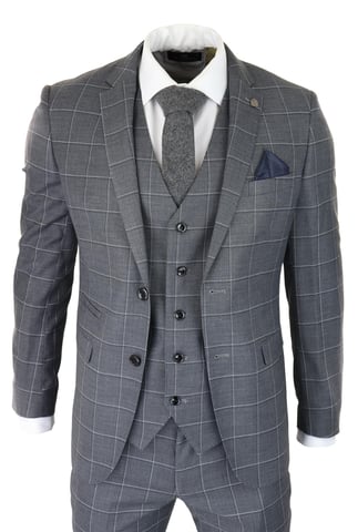 Herren grauer Anzug 3-teilig kariert Vintage Retro schick Hochzeit klassisch tailliert