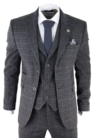 Herren Graues Karomuster 3-teiliges Tweed-Anzug Peaky Blinders 1920er Jahre Gatsby Maßgeschneiderte Passform