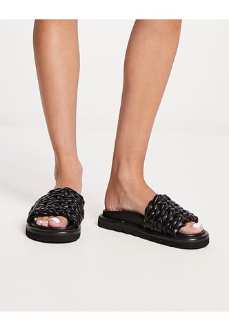 ASOS DESIGN Fiction woven vamp flat sandal in black