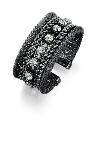 Fiorelli Fashion Gunmetal Mesh, Link & Crystal Cuff Bangle Bracelet