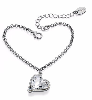Fiorelli Fashion Imitation Rhodium Plated Crystal by Swarovski Heart Charm Bracelet of Length 17cm + 4cm