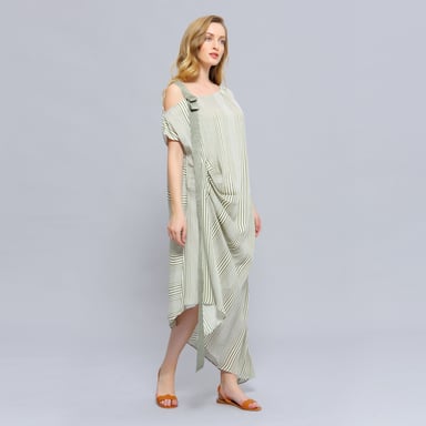 Asymmetrisches Midikleid mit Streifendruck