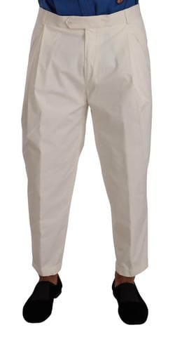 Dolce & Gabbana Weiße Baumwoll-Stretch-Hose mit Logo-Details