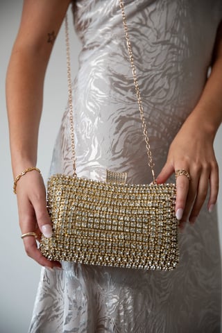 Gold Diamonte clutch with  round handle