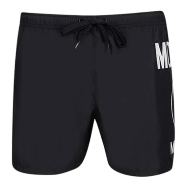 Schwarze Badeshorts mit großem rundem Milano-Logo von Moschino