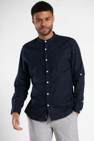 Dark Navy Long-Sleeve Linen Blend Shirt