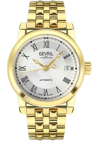 Gevril Herren Madison 2575 Schweizer Automatikwerk Sellita SW200 Gelbgold Edelstahl limitierte Auflage Datum Uhr