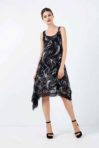 Ärmelloses Lagenkleid mit Netzeinsatz