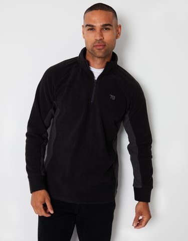 Black 'Trance' Contrast Side Panel Quarter Zip Fleece