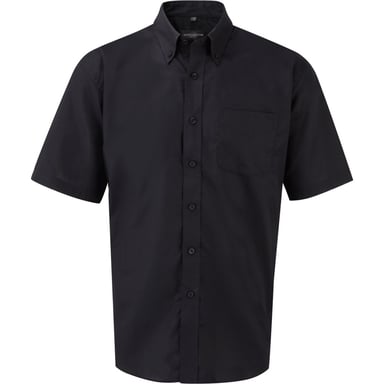 Russell Collection Herren-Kurzarmhemd aus pflegeleichtem Oxford (Schwarz)
