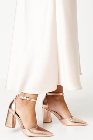 Blanche Ankle Strap Pointed High Block Heel Court Shoes