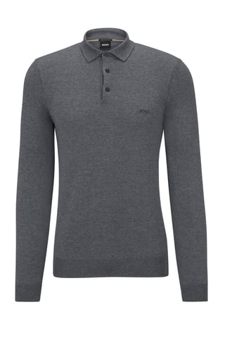 Boss Black Bono-l Long Sleeved Polo Shirt Medium Grey