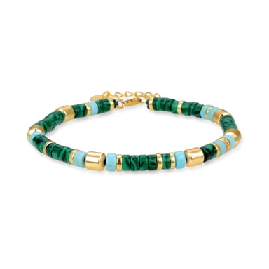 Luxenter Armreif aus 925er Sterlingsilber mit Malachit in 18K Gelbgold - Ihun