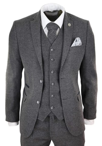 Herren 3-teiliges graues Woll-Tweed Vintage Retro Anzug