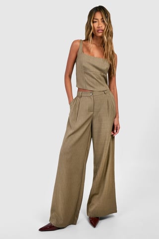 Textured Pinstripe Wide Leg Trousers
