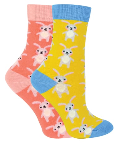 Miss Sparrow - 2er-Pack Socken für Mädchen aus Bambus mit Tiermuster - Kaninchen