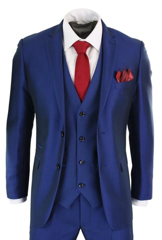Herren 3-teiliges glänzendes royalblaues klassisches Anzugset