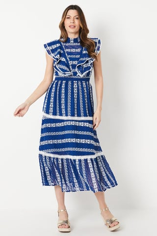 Embroidered Ruffle Detail Tiered Midi Dress
