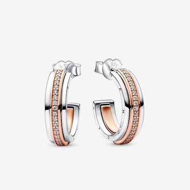 Pandora 'Signature Two-tone' Women's 925 Sterling Silver Hoop Earrings - Silver/Rose 282737C01