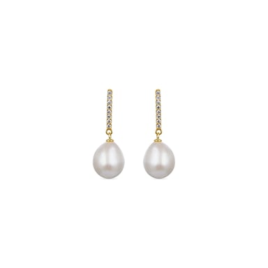 Luxenter Sterling Silber 925 Ohrringe mit weißer Perle in 18K Gelbgold - Nolshu
