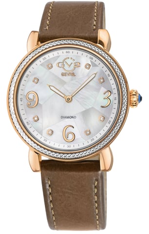 GV2 Ravenna 12611 Weiß MOP Zifferblatt Taupe Leder Schweizer Quarzuhr