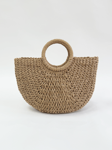 Round Woven Straw Holdall With Circular Handle