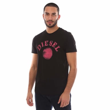 Diesel - Schwarzes T-Shirt mit verblasstem Kreis-Design in Pink