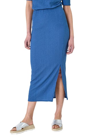 Textured Stretch Midi Elastic Waist Skirt