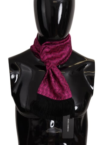 Dolce & Gabbana Magenta Geometric Patterned Shawl Fringe Silk Men's Scarf