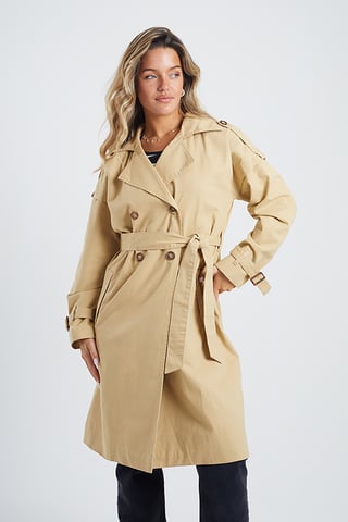 Stone 'Noelle' Cotton Twill Double Breasted Mac