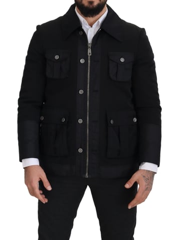 Dolce & Gabbana schwarze Wolljacke für Herren mit Kragen und durchgehendem Reißverschluss