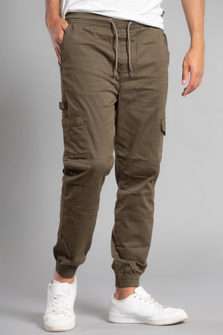 Khaki Cotton Drawstring Cargo Trousers