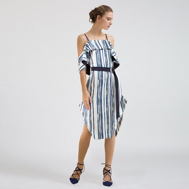 Streifendruck Kleid mit kalten Schultern