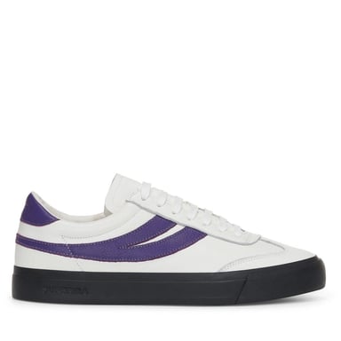 Superga - Herren/Damen Unisex Sneaker "4834 Club S Swallow", Kontrast Detail, Veganes Leder (Weiß Avorio/Violett/Grau/Schwarz)