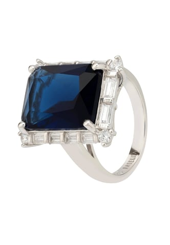 Cadeau de bague de déclaration de pierres précieuses bleues Tudor en argent sterling 925