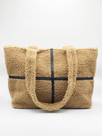 Borg Tote Bag with PU Trim