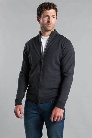 Charcoal Funnel Neck Zip-Through Cardigan